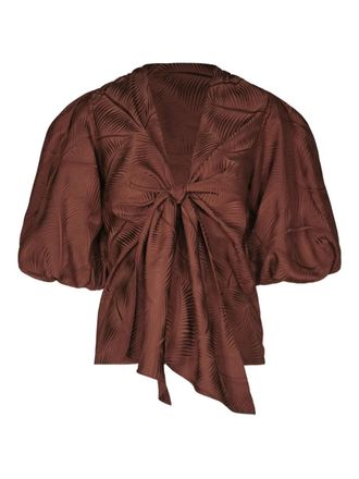 Johanna Ortiz Luz Nocturna jacquard puffed sleeve top - women - Viscose - 10 - Brown