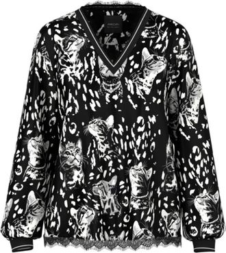 Marc Cain Blouse met Leo-print en kattenmotieven - Dames - Blouses - Zwart - XS - Overhemden