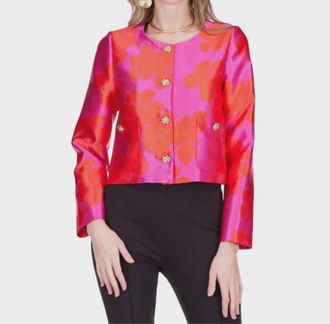 Jade Yoga Long Sleeve Hibiscus Brocade Jacket In Pink