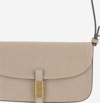 Pinko Womens Saddle Leather Shoulder Bag Beige Suede