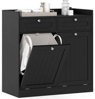 Costway Double Tilt-Out Laundry Hamper Cabinet with 2 Drawers-Black