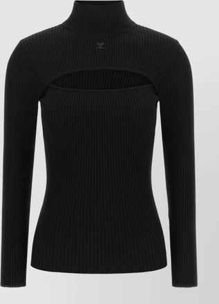 Courr&egrave;ges ribbed cutout high-neck sweater