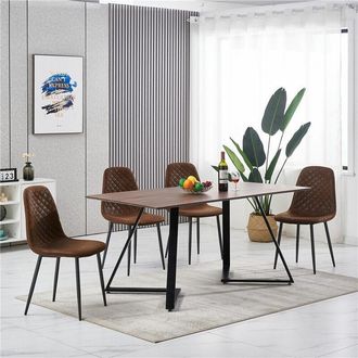 Ainpecca Ainpecca - new 150CM mdf dining table and 4 Suede chairs set wood table top metal chair leg,Suede Brown
