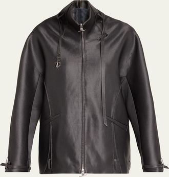 GRACE LING Belted Collar Striped Wool Oversized Jacket
