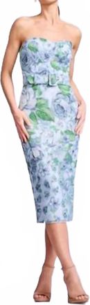 Dress The Population Shaliene Strapless Sweetheart Bodycon Midi Dress In Sky Multi