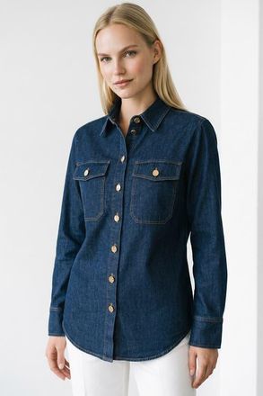 Exquise Duwayne Long Sleeve Snap Button Denim Shirt in Navy at Nordstrom, Size X-Large