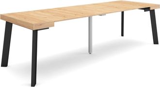 Skraut Home Mesa Consola Extensible, Mesa Comedor Plegable, 260, Para 12 Comensales, Patas De Madera, Estilo Moderno, Roble - Skraut Home