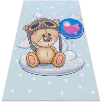 RugsX Alfombra Lavable Bambino 43030 Oso De Peluche, El Piloto Para Ni&ntilde;os Antideslizante - Azul / Marr&oacute;n Blue 160x220 Cm
