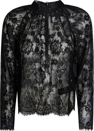 Self Portrait Black Intricate Sheer Lace Blouse