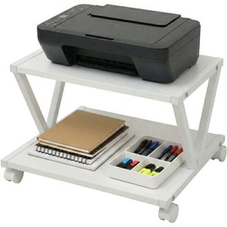 Relaxdays Relaxdays printer trolley with castors, 2 tiers, HxWxD: 28 x 44 x 28 cm, office, MDF & metal, white
