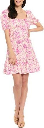 London Times Puff Sleeve Empire Waist Dress in Ivory/Bright Fuchsia at Nordstrom Rack, Size 14