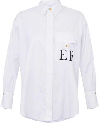 Elisabetta Franchi Camicia In Popeline Di Cotone A Righe E Logo Stampato-Donna