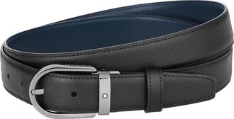 Montblanc Horseshoe Buckle Reversible Leather Belt in Black Blue at Nordstrom