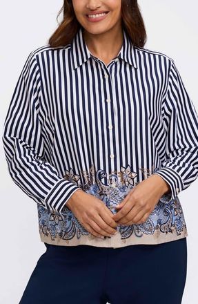 Foxcroft Jodie Stripe Cotton Button-Up Shirt in Blue Multi at Nordstrom, Size 2 X