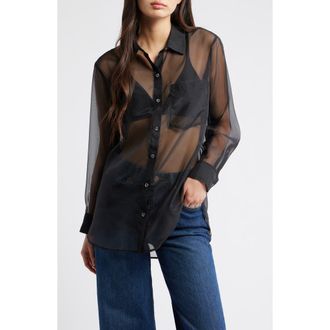Rails Sofiya Sheer Oversize Button-Up Shirt in Black at Nordstrom Rack, Size Small