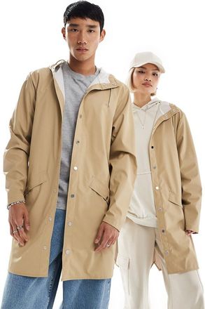 Rains 12020 - Giacca lunga impermeabile unisex con cappuccio color sabbia-Neutro