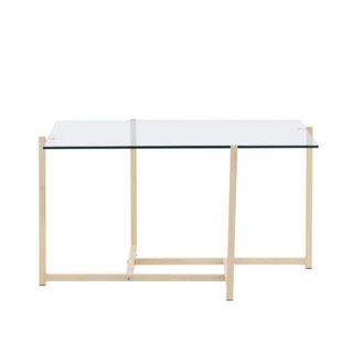 Meubles et Design Mesa baja cuadrada de vidrio y metal 80x80cm - Beige