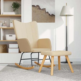 vidaXL Silla Mecedora Con Reposapi&eacute;s Tela Color Crema Vidaxl