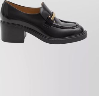 Tod's leather block heel loafer with metal detail