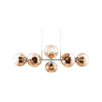 Netlighting Pilar Bar Pendant Ceiling Light Nickel Matt Amber Glass Shade 8x E27 in Grey