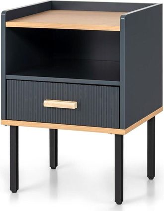 Costway Costway - Mesitas De Noche Con Caj&oacute;n, Mesillas De Noche Dormitorio Con Estante Abierto, Patas De Metal S&oacute;lido, Mesa Auxiliar Sala, 40 X 35 X 56 Cm, Gr