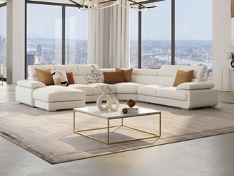 Vente-Unique Gran sof&aacute; 7 plazas de piel ELEVANTO - Blanco marfil - &Aacute;ngulo izquierdo