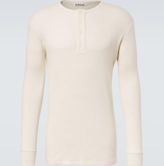 Auralee Ribbed-knit cotton Henley shirt