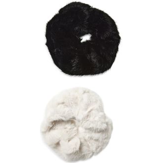 Tasha 2-Pack Faux Fur Scrunchies in Ivory/Black at Nordstrom