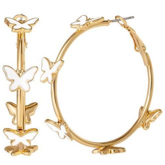Jessica Simpson Butterfly Earrings for Women, White Enamel and Gold-Tone Butterfly Hoop Earrings in Gold Tone at Nordstrom