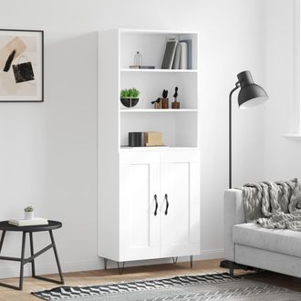 vidaXL Aparador Alto Madera Contrachapada Blanco 69,5x34x180 Cm Vidaxl