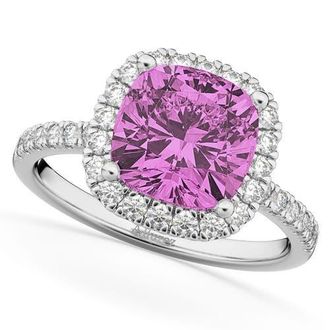 Allurez Cushion Cut Halo Lab Pink Sapphire & Lab Diamond Engagement Ring 14k in 3.11Ct/white Gold at Nordstrom, Size 5.5