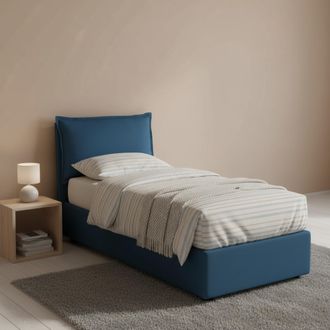 Talamo Italia Talamo Italia - Cama Individual Roberta, Cama Contenedor Con Revestimiento De Tela, 100% Made In Italy, Apertura Lateral, Con Colch&oacute;n 80x190 Cm Inclui