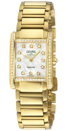 Gevril Group Womens Regina Swiss Diamond Watch, White MOP Dial, IPYG Case, 316L Stainless Steel Bracelet. - Gold - One Size