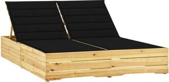 vidaXL Vidaxl - Tumbona Doble Y Cojines Negros Madera Pino Impregnada