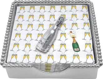 Mariposa Beaded Napkin Box Set in Silver at Nordstrom