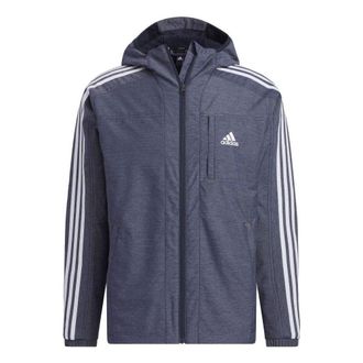 adidas 24/7 Regular Fit Wind.RDY Denim Woven Regular Hooded Windbreaker Jacket Grey White IK7324