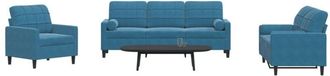vidaXL Juego De Sof&aacute;s Con Cojines 3 Piezas Terciopelo Azul Vidaxl