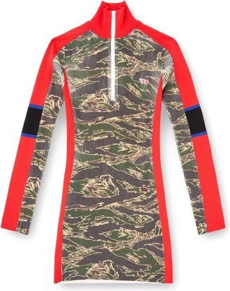 Diesel Short Dresses, female, Green, M, Green Zip Front Dress Long Sleeve