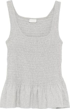 Dries Van Noten Smocked Peplum Tanktop - Dames - Tops zonder mouwen - Grijs - M - Katoen - Tops