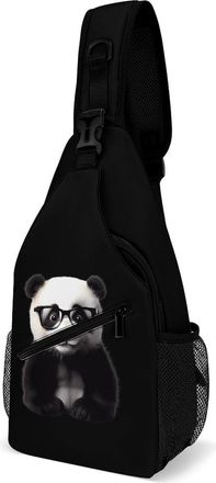 Generic Panda With Eye Glasses Mens Shoulder Bags Sling Crossbody Backpack Travel Hiking Chest Bag with Small Side 38x20cm
