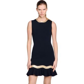 Sandro Metal chain knit short dress in Black at Nordstrom, Size 42 Eu