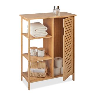 Relaxdays Relaxdays - Mueble De Ba&ntilde;o De Bamb&uacute;, 87,5x67x33 Cm, Estanter&iacute;a Independiente Aseo Con Puerta, 3 Baldas Abiertas, Natural