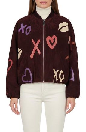 Gorski Genuine Metis Suede Bomber Zip Jacket in Burgundy/xo Multi at Nordstrom, Size Small