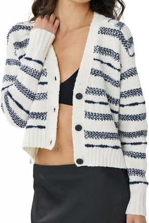 Autumn Cashmere Cropped V Neck Cardigan In White/navy