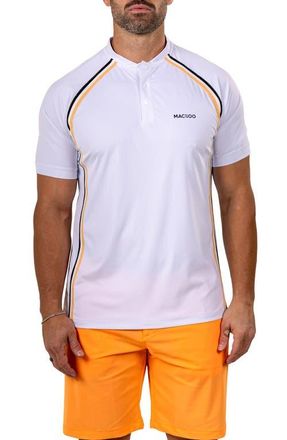 Maceoo Band Collar Golf Shirt in White at Nordstrom, Size 4