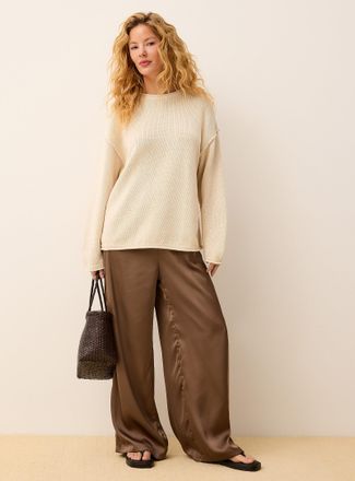 Icone Womens Lightweight satin wide-leg pant