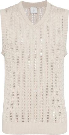 Eleventy Beige Knit V-Neck Cotton Vest