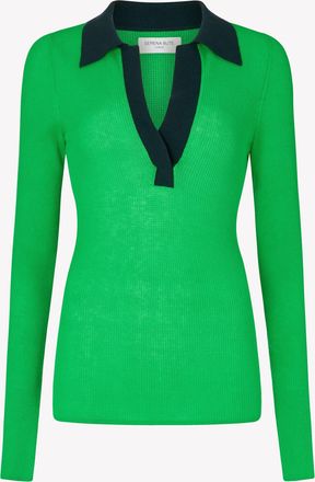 Serena Bute Silk Blend Open Neck Henley - Green Flash