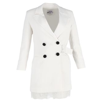 Self Portrait Double-Breasted Crepe Blazer Dress in White Polyester