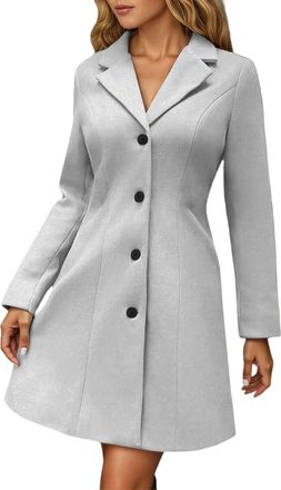 Generic Winter Coats for Women Wool Blend Trench Coat Plus Size Jackets for Womens Elegant Single Breasted Stand Collar Long Sleeve Tops Outerwear Casual Mid-